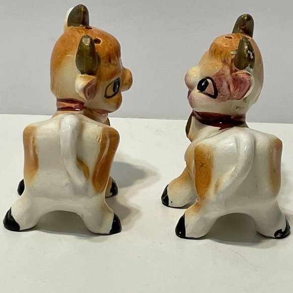 Vintage 1950's Ceramic Salt & Pepper Shakers Cow anthropomorphic japan - Picture 9 of 10